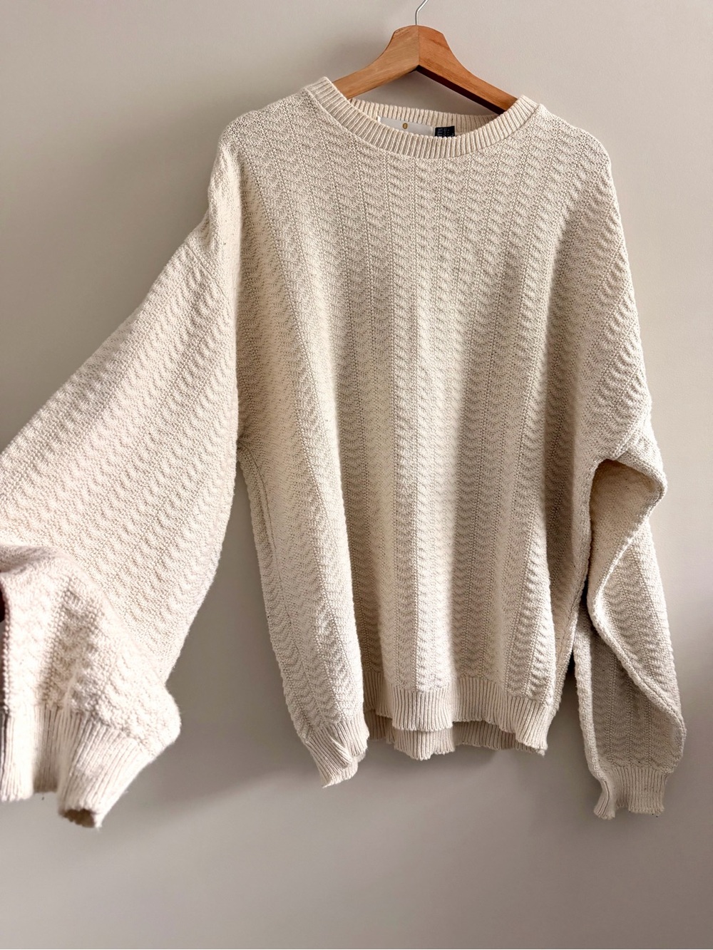 100% Cotton Made in US Bill Blass Cream Knit Sweater Size XL